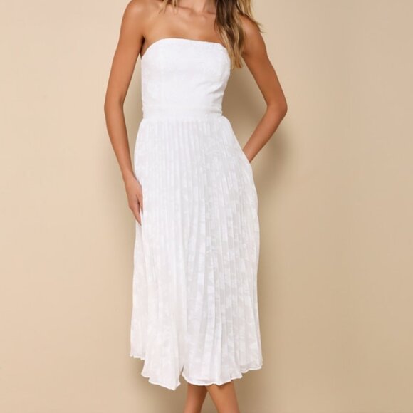 Lulus Dresses & Skirts - Lulus Perfectly Stunning Ivory Jacquard Strapless Midi Dress White - Size M